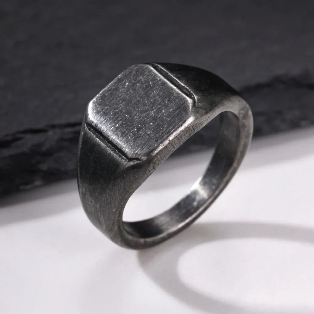 Vintage Punk Square Signet Ring for Men,Stainless Steel Ring Plain Statement Ring,Chunky Ring Geometric Thumb Ring Jewelry