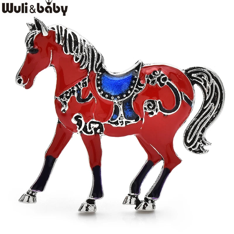 Wuli&baby Vintage Strong Horse Brooches Pins For Women Unisex 2-color Enamel Year Of The Horse Animal Office Party Brooch Pins