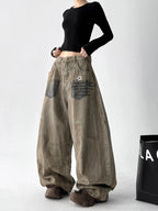 Street dance hip-hop jeans women's 2025 autumn new high waist slimming loose and lazy style casual fashion pants
