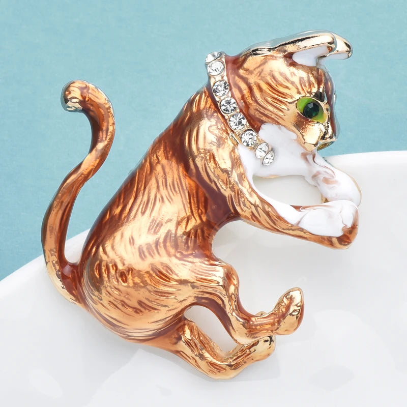 PENDRA Cleaning Paws Cat Brooch