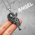 Angel Wing Pray Amulet Stainless Steel Men Necklaces Pendant Chain Punk New in For Couple Women Fashion Jewelry Gifts Wholesale