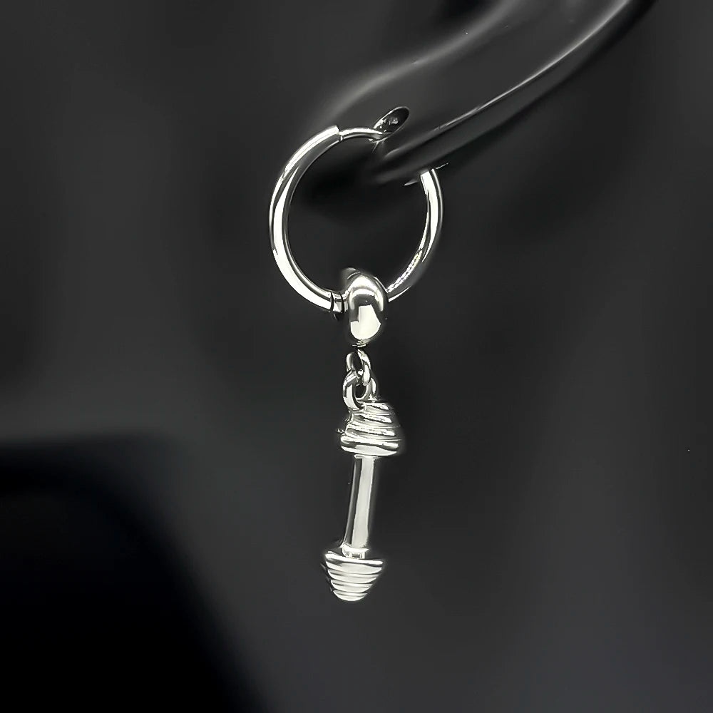 Hiphop Dumbbell Man Earhoop Women Men Stainless Steel Silver Color Sports Style Punk Emo New Design Dangle Earrings Jewelry