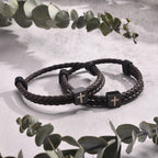 Mens Microfiber Leather Bracelet,Black Adjustable Cross Symbol Rope Wristband,Religious Faith Christ Gift Jewelry