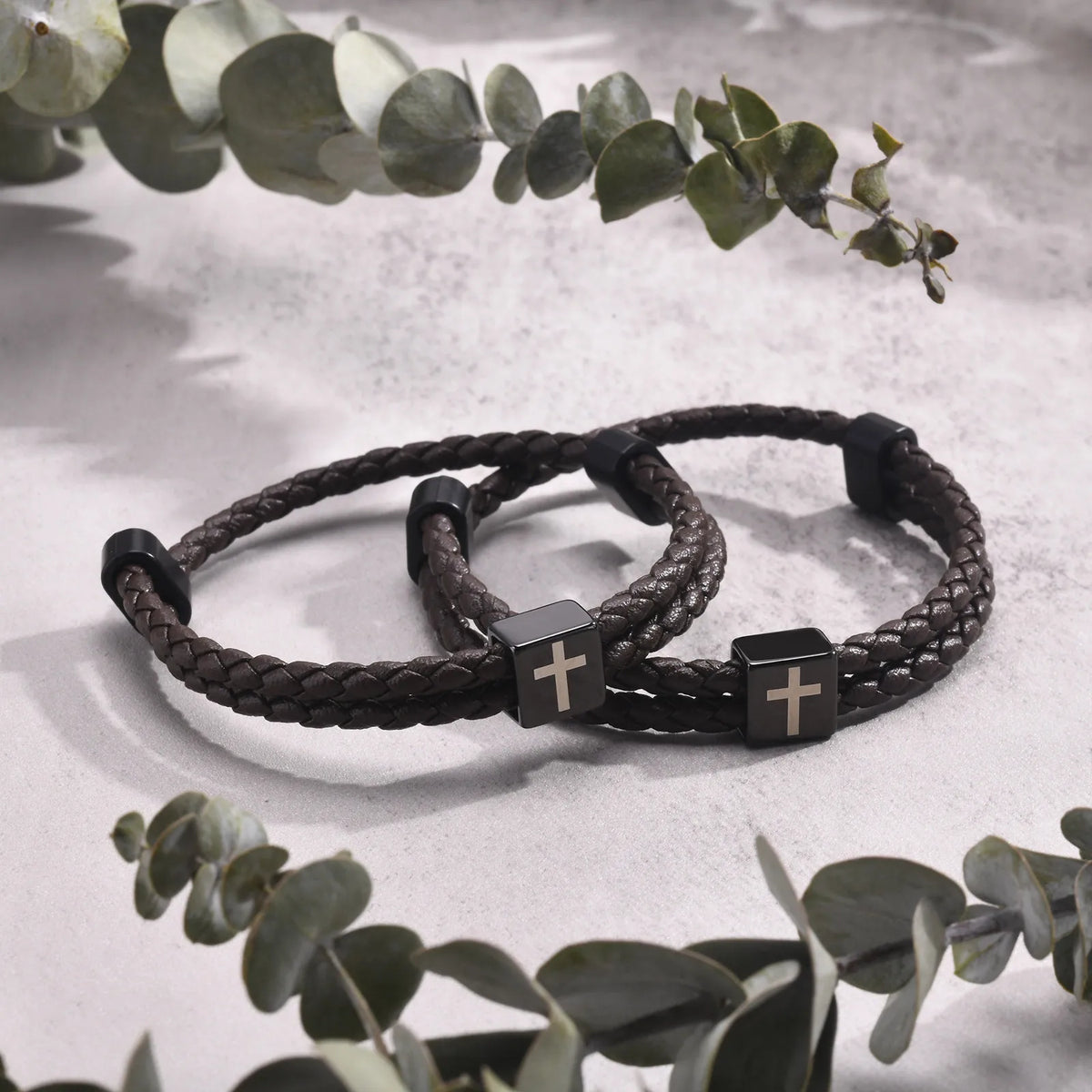 Mens Microfiber Leather Bracelet,Black Adjustable Cross Symbol Rope Wristband,Religious Faith Christ Gift Jewelry