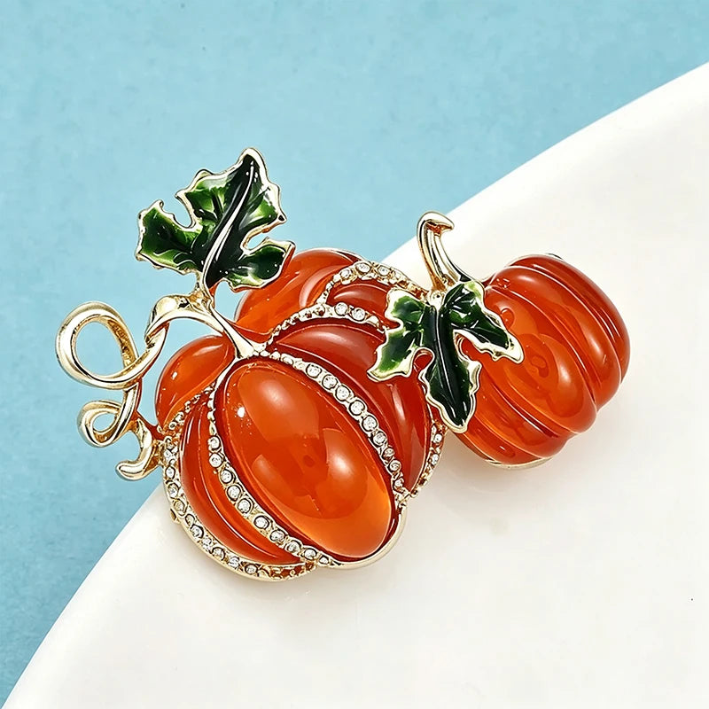 PENDRA Harvest Duo Rhinestone Pumpkin Brooch