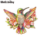 PENDRA Floral Hummingbird Rhinestone Brooch