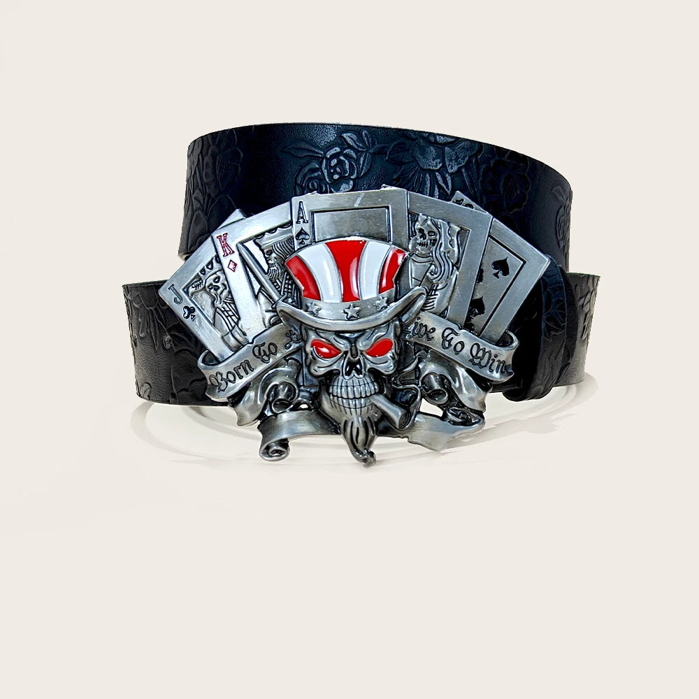 Gothic Accessories PU Leather Belt For men and women Skull Buckle Halloween Cosplay Decoration Floral Engraved Belt for Jeans