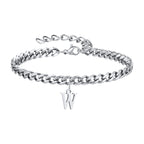 Mens Initials Cuban Links Bracelets,Stainless Steel A-Z 26 Letters Alphabet Charm Chain Wristband Adjustable,Casual Jewelry Gift