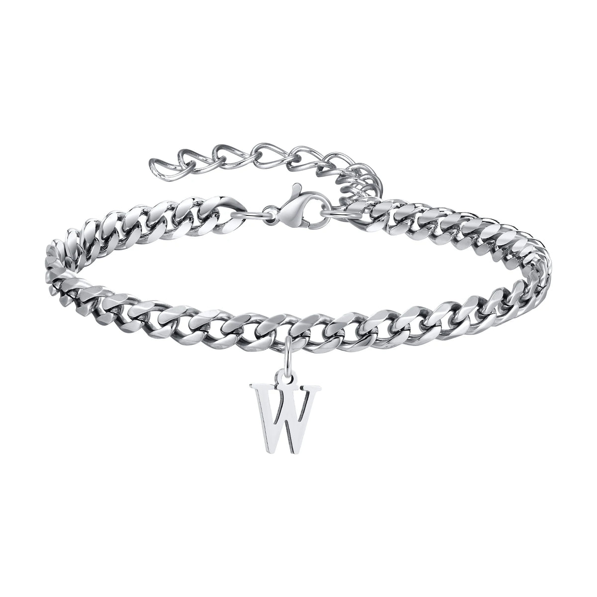 Mens Initials Cuban Links Bracelets,Stainless Steel A-Z 26 Letters Alphabet Charm Chain Wristband Adjustable,Casual Jewelry Gift