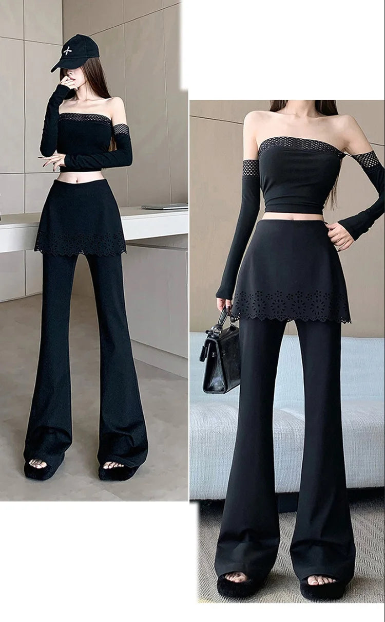 PENDRA Black Micro Flared Pants