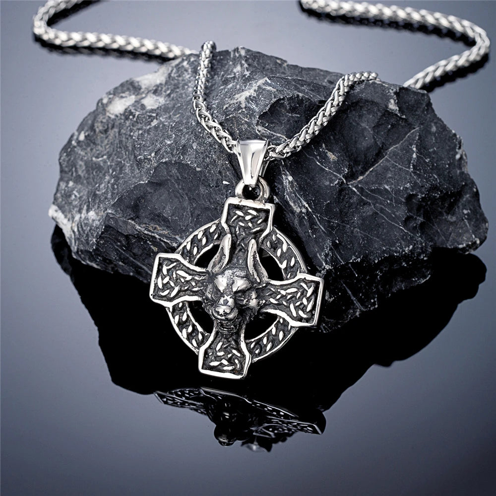 PENDRA Celtic Knot Rune Wolf Necklace