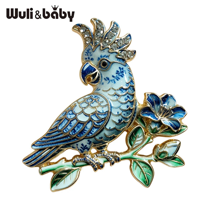 Wuli&baby Beautiful Parrot Bird Brooches For Women Unisex 4-color Rhinestone Animal Party Office Brooch Pin Gifts