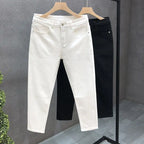 High-Quality Korean Street Men's Slim Jeans for Spring and Autumn with Denim Fabric and Casual Solid White Black Punk Trousers