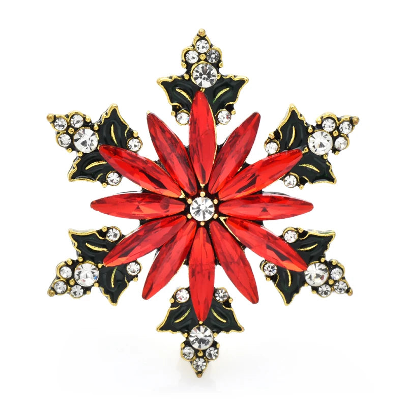 PENDRA Frost Red Rhinestone Snowflake Christmas Brooch