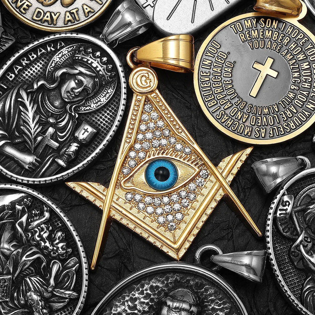 PENDRA Star David Masonic Steel Necklace