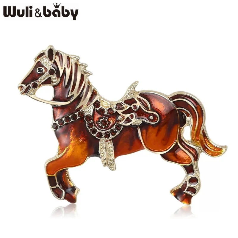 Wuli&baby 4-color Enamel Running Horse Brooch Pins Zodiac Horse New Year Women Kid's Clothes Backpack Brooches Badge Gifts