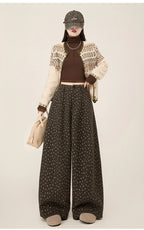 Lazy style floral print woolen suit pants women in winter new loose and versatile casual curved knife wide leg pants