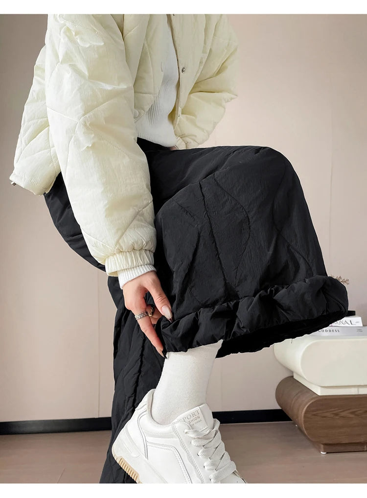Elastic waist design down pants women winter cold resistant and warm high waist loose hanging casual straight leg pants