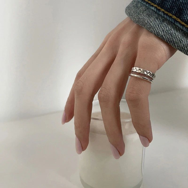 VENTFILLE 925 Sterling Silver Double Layer Vintage Twisted Ring For Female Gift Trend Open Adjustable Design Jewelry Wholesale