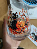 Halloween Pumpkin Scarecrow Whiskey Glass Stemless Tumbler with Crow Sticker Design for Party Drinkware Gift