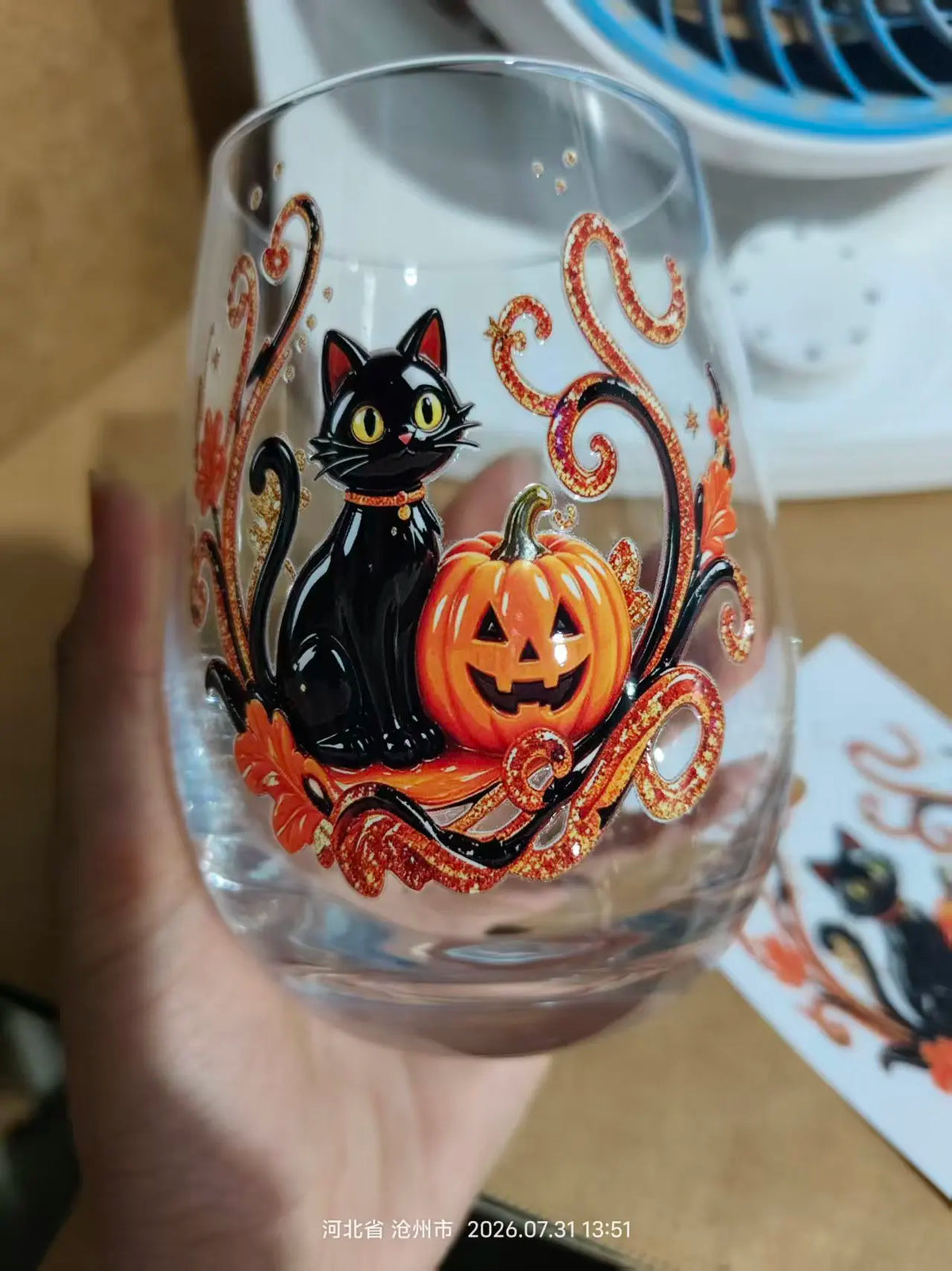 Halloween Pumpkin Scarecrow Whiskey Glass Stemless Tumbler with Crow Sticker Design for Party Drinkware Gift