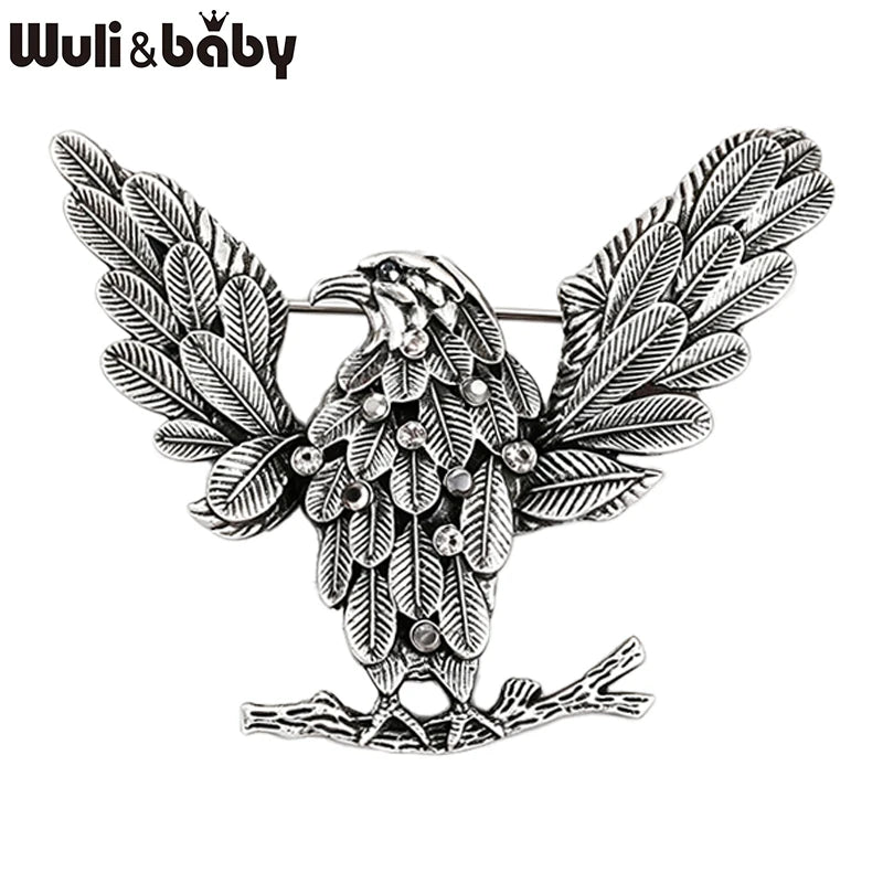 Wuli&baby Vintage Eagle Brooches For Women Unisex 2-color Lovely Rhinestone Bird Animal Party Casual Brooch Pins Gifts