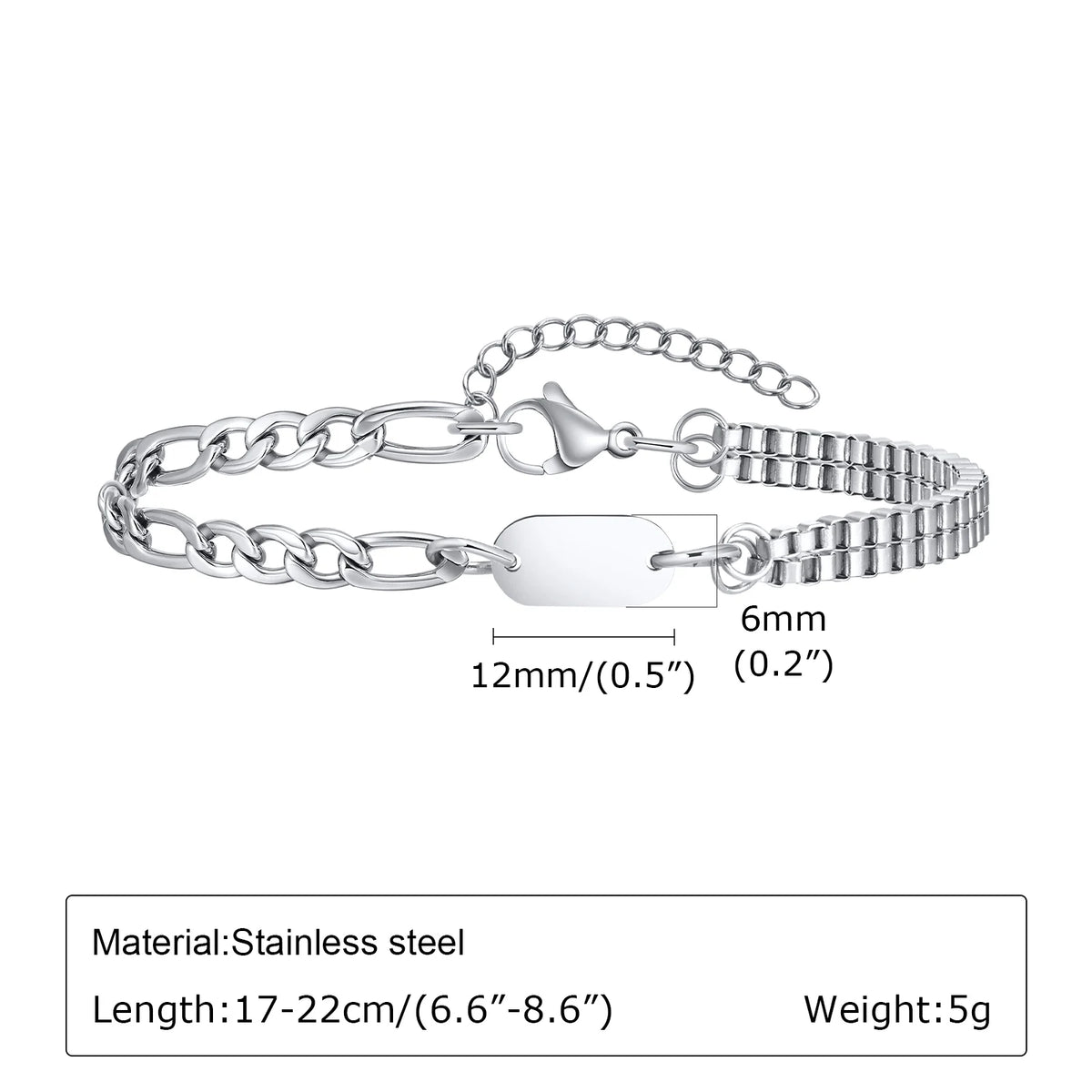 Punk Silver Color Men's Chain Bracelets,Hip Hop Stainless Steel Braided Link Wristband,Classic Metal Jewelry Gift for Him Dad