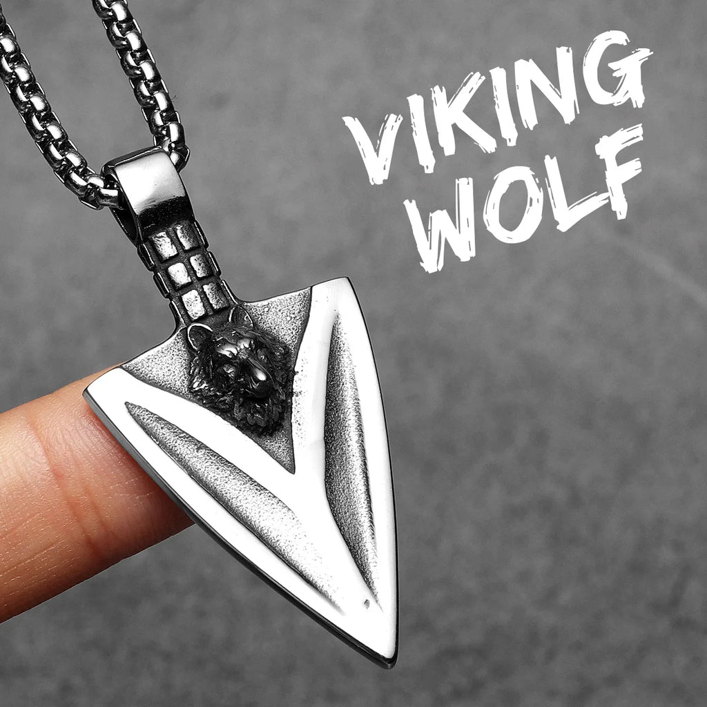 PENDRA Wolf Spearhead Steel Necklace