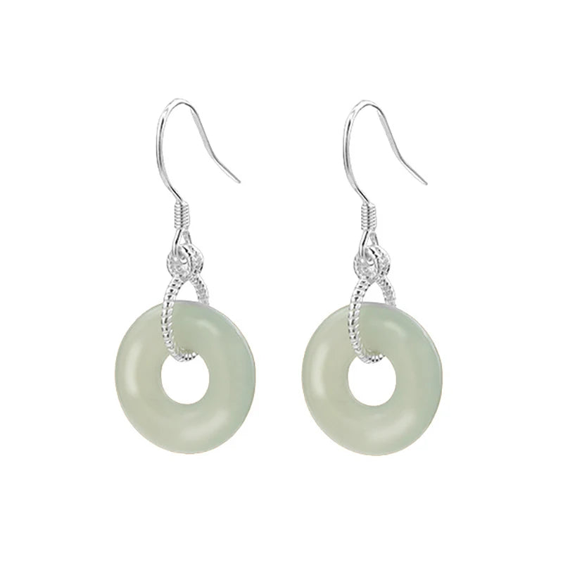 VENTFILLE 925 Silver Gold Color Hetian Jade Earrings for Women Girls Festival Gift Green Round Jewelry Dropshipping Wholesale