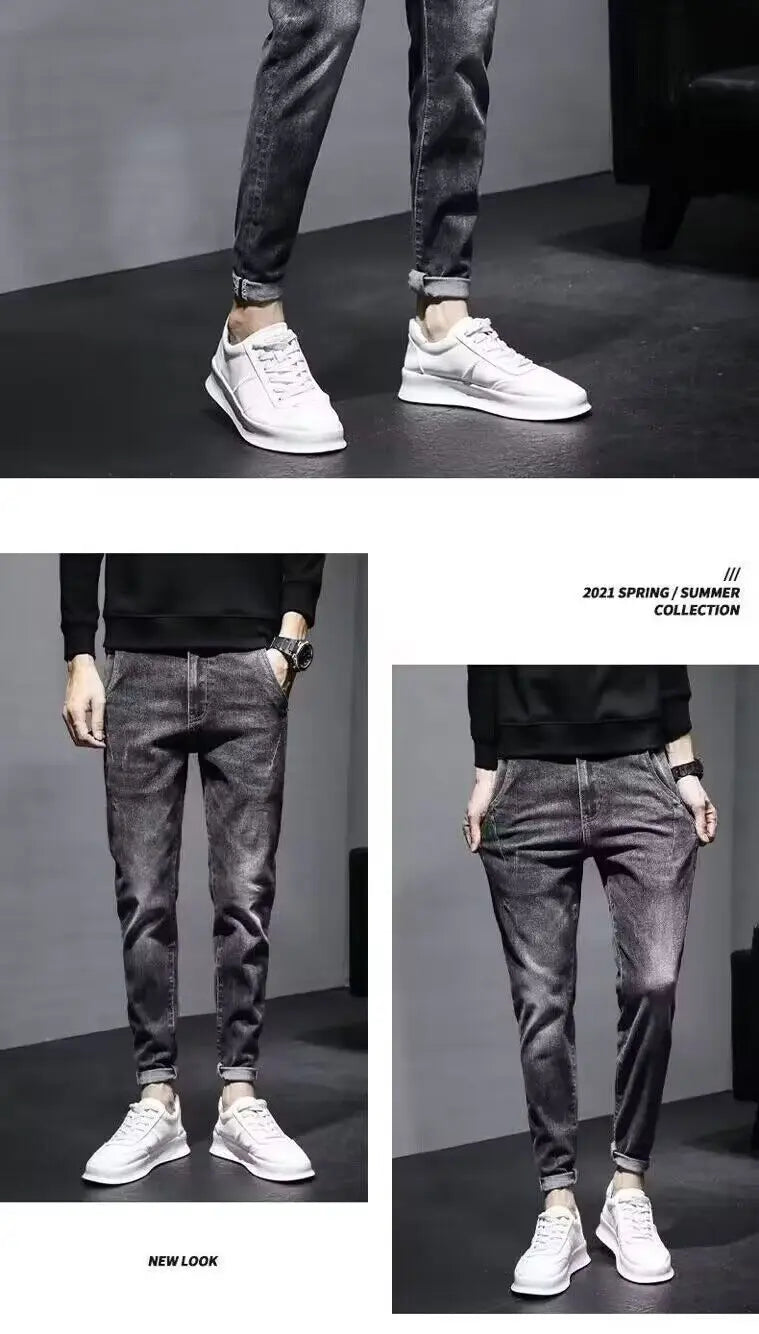 Autumn 2025 New Jeans Men's Trendy Brand Retro Casual Trousers Student Fashion Printing Elastic Skinny Jeans Men Trousers