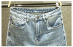 2025 Summer Ripped Jeans Men's Slim-fitting Small Feet Elastic Trousers Trendy Brand Fashion Scratched Patch Cargo Beggar Pants