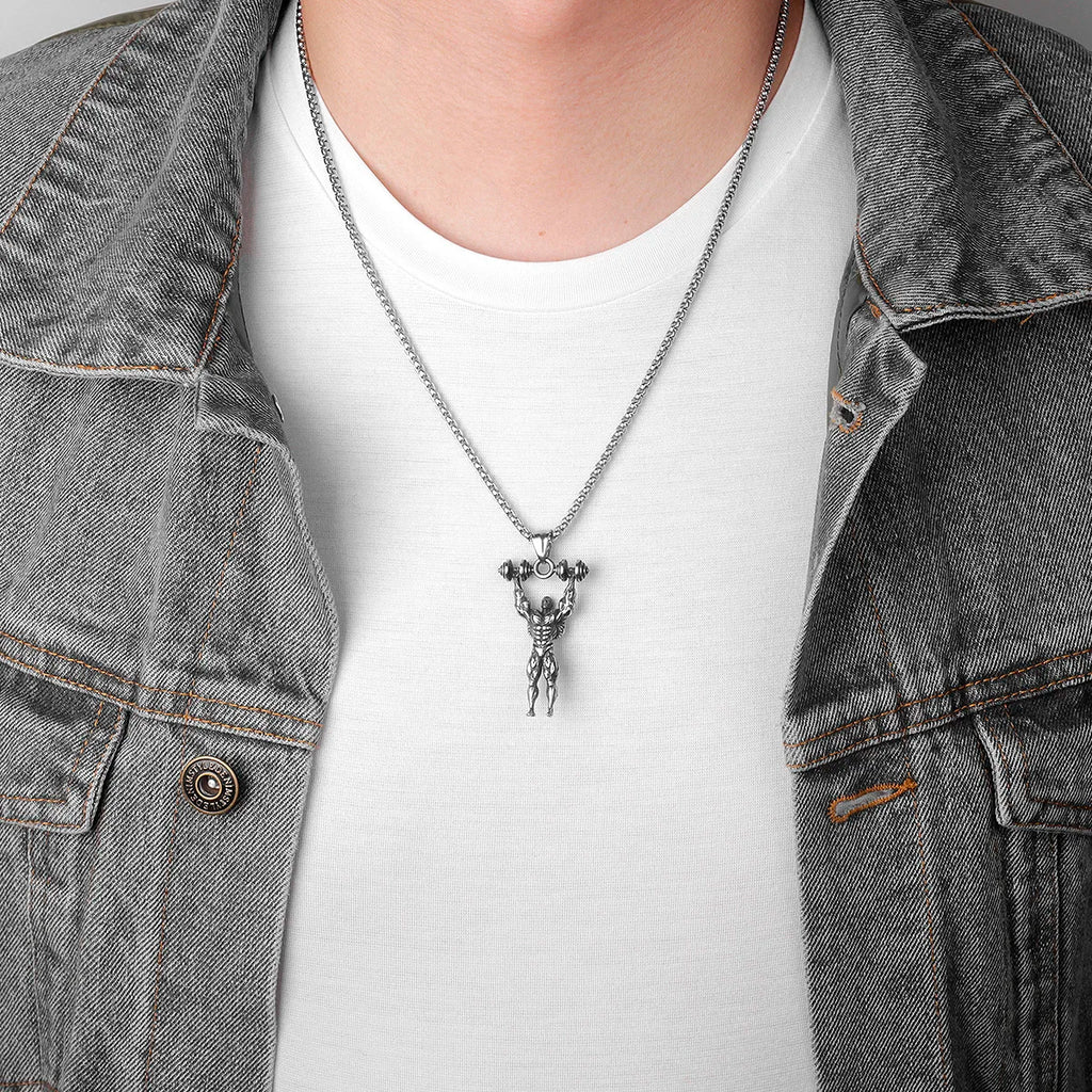 Dumbbells Bodybuilding Fitness Men Necklaces Pendant Chain for Boyfriend Male Stainless Steel Jewelry Creativity Gift Wholesale