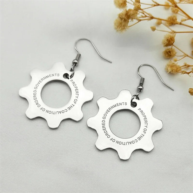 Vintage Game War Machine Earrings Stainless Steel Reaction Furnace For Women Men Gold Color Gear Drop Earring Rock  Jewelry