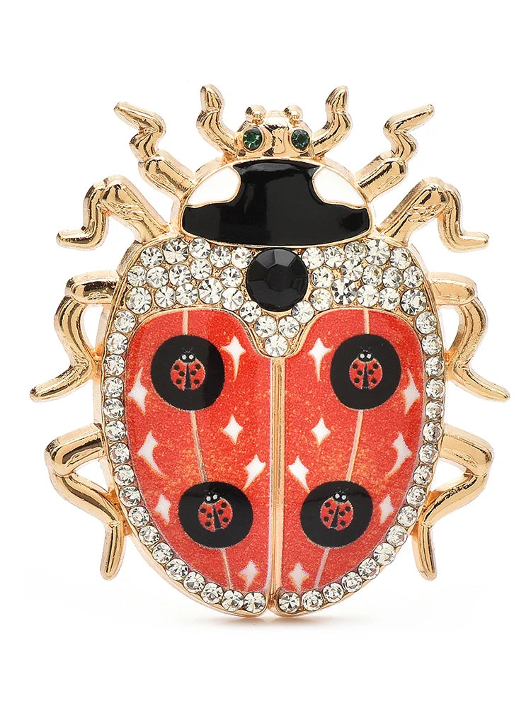 PENDRA Lovely Rhinestone Ladybug Brooch