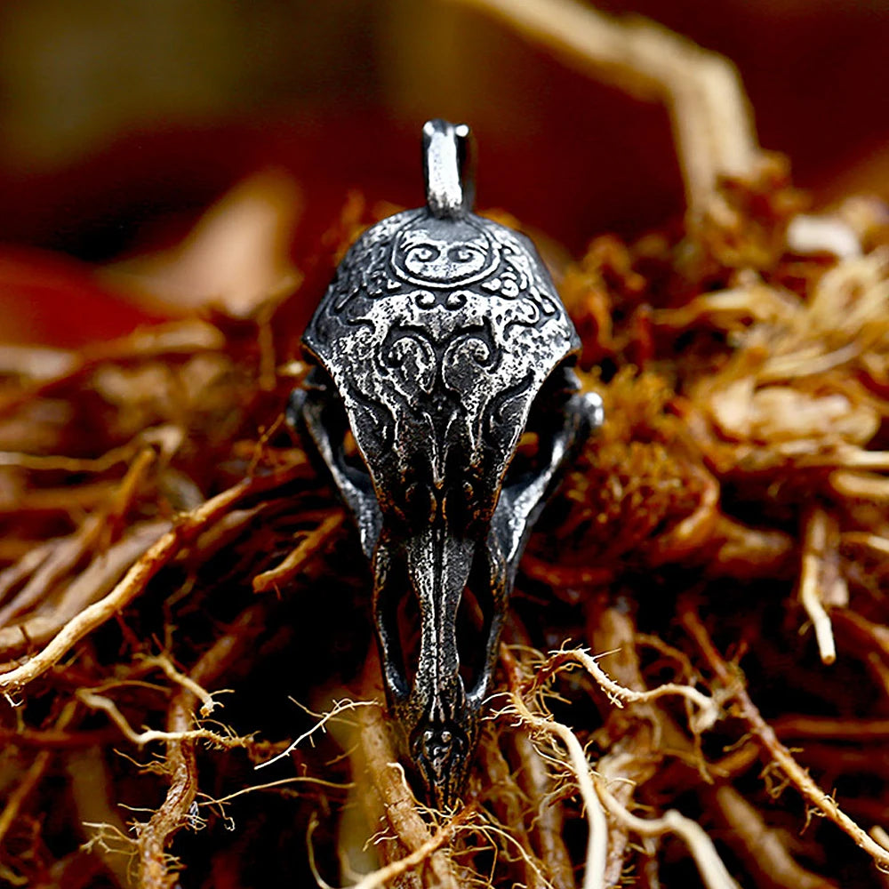 PENDRA Ravenodin Stainless Steel Viking Crow Skull Pendant