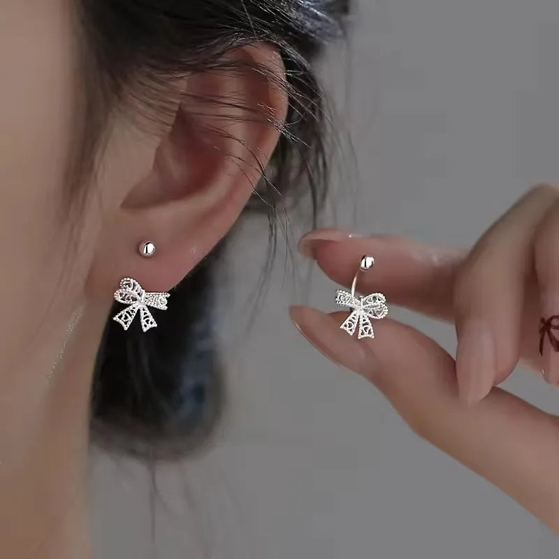 PENDRA Laceheart 925 Sterling Silver Bow Stud Earrings