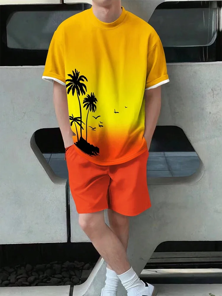Vibrant Summer Men's 2 Piece Set Hawaiian Chic Casual Men's T-shirt Outdoor Beach Men's Shorts 3D Printed O-neck Short Sleeves