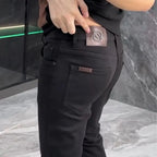 High-end Jeans Men's Spring and Summer Versatile Slim Pants  Black Trendy Brand Business Trousers Men Clothing Low Rise Jeans