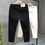 High-Quality Korean Street Men's Slim Jeans for Spring and Autumn with Denim Fabric and Casual Solid White Black Punk Trousers