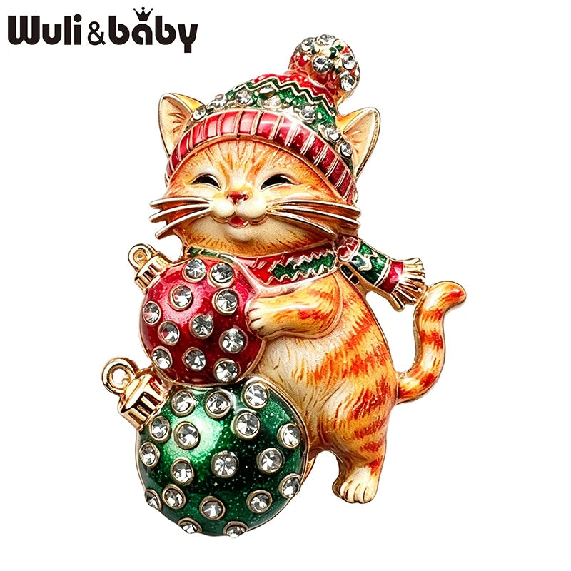 PENDRA Lightspark 2-Color Enamel Christmas Cat Brooch
