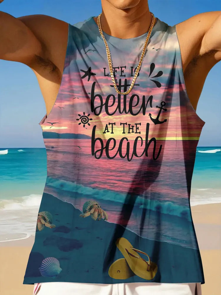 Stylish Hawaiian Tank Tops For Men Sleeveless Summer Casual Men's T-shirts Outdoor Beach Men's Loose Tank Tops 3D Printing
