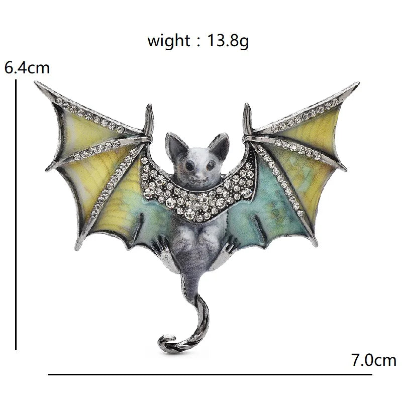 PENDRA Night Bat Enamel Rhinestone Brooch