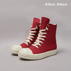 PENDRA Red Punk Red Canvas High-Top Zip Thick-Sole Platform Ankle Boots