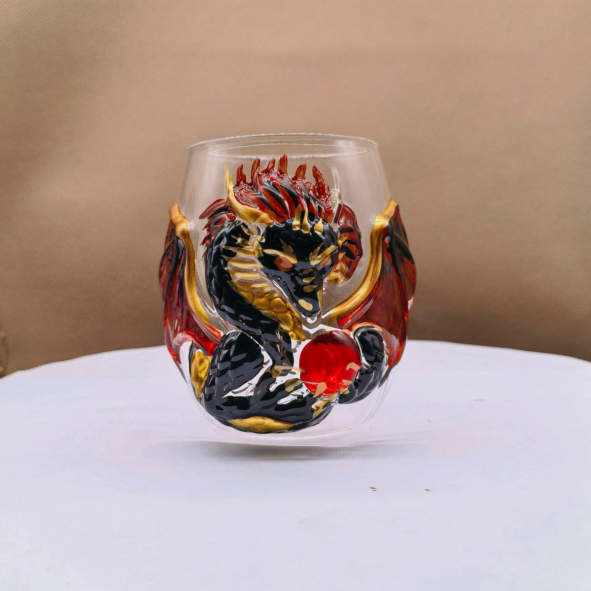 Mythical Green Dragon Whiskey Tumbler Cup Double‑Layer High Borosilicate Glass 3D Dragon Sculpture Drinking Glasses  Decoration