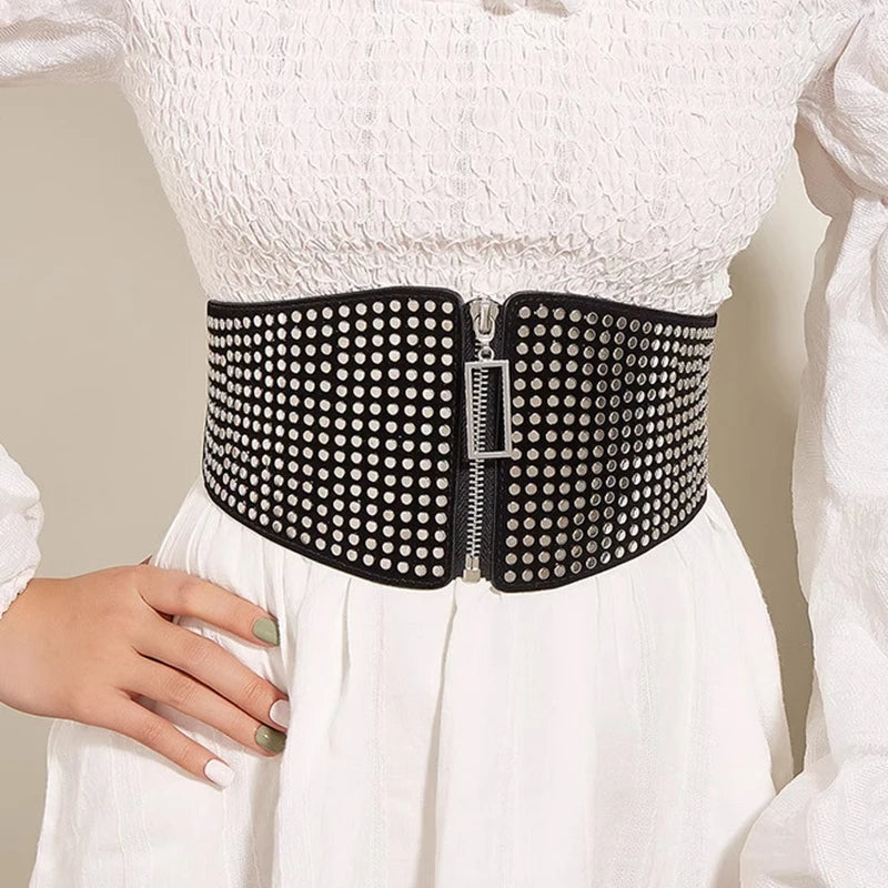Plus Size Wide Punk Rivet Black Corset Belt Female Western Y2k Dress Designer Belts for Women High Quality Girdle Waistband