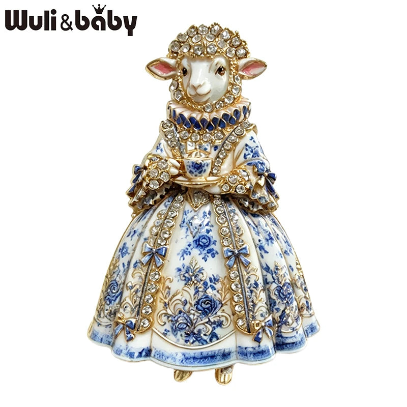 PENDRA Regal Rhinestone Sheep Lady Brooch