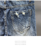 Nine-point jeans with holes for men's thin fashion brand slim feet in summer and summer Korean  style spring and autumn pants