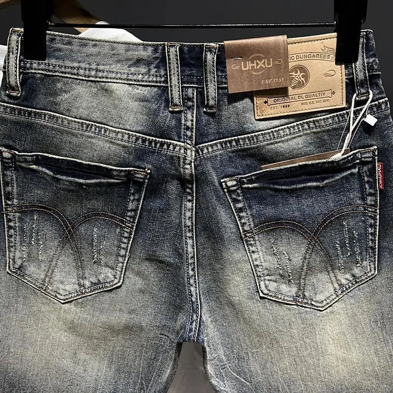 Harajuku Fashion Luxury Clothing Men's Knee-length Shorts Summer Denim Casual Jeans Vintage Washed  High-end Streetwear Shorts