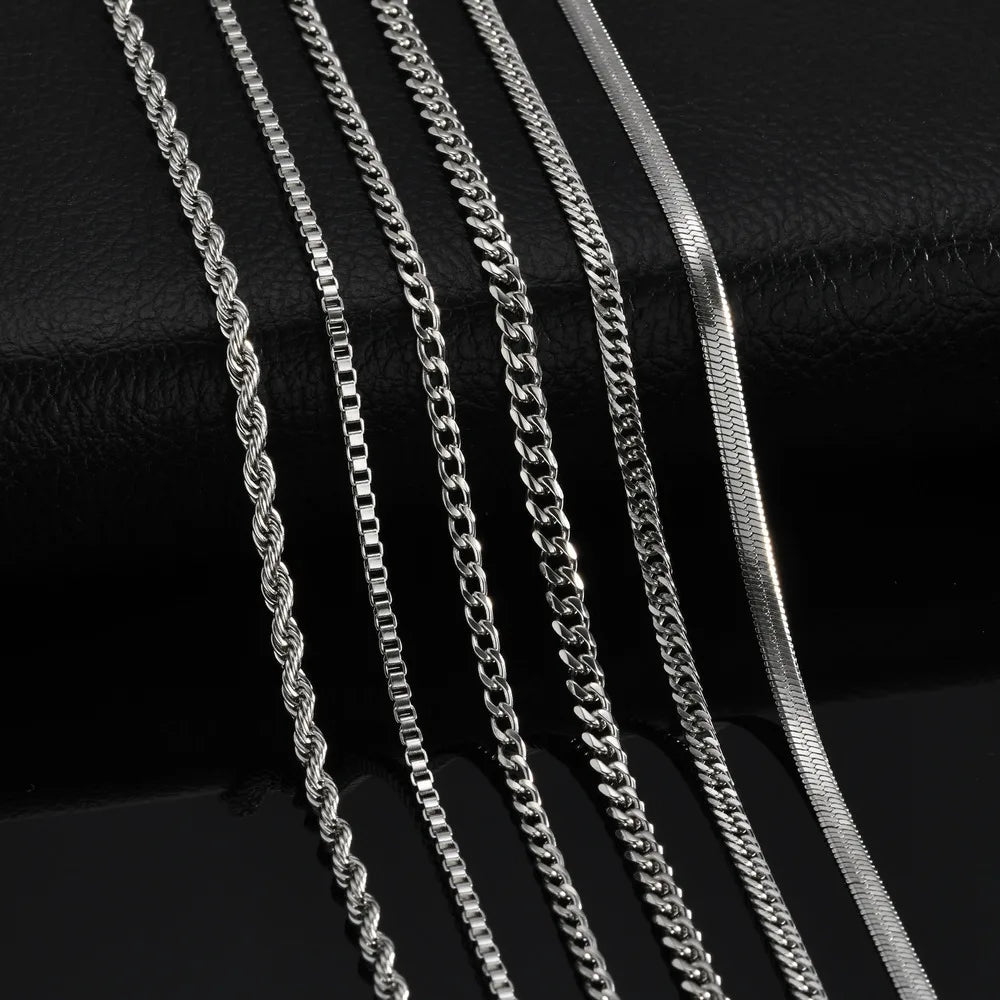 6pcs Stainless Steel Chain Necklace for Men Women,Silver Gold Color Cuban Rope Snake Box Chain Collars,Classic Metal Jewelry Set