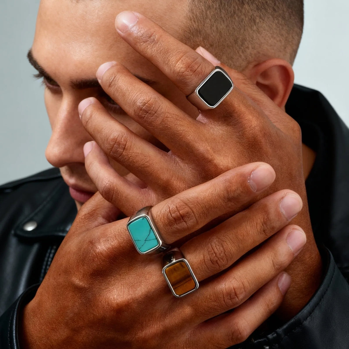 PENDRA Turquoise Tiger Eye Steel Ring
